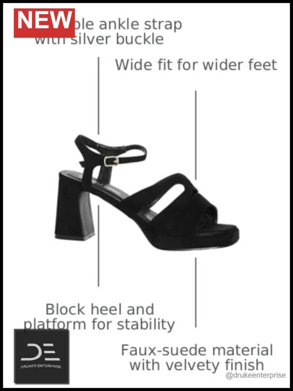 Wide Fit Block Heel Platform Pumps with Ankle Strap Faux Suede